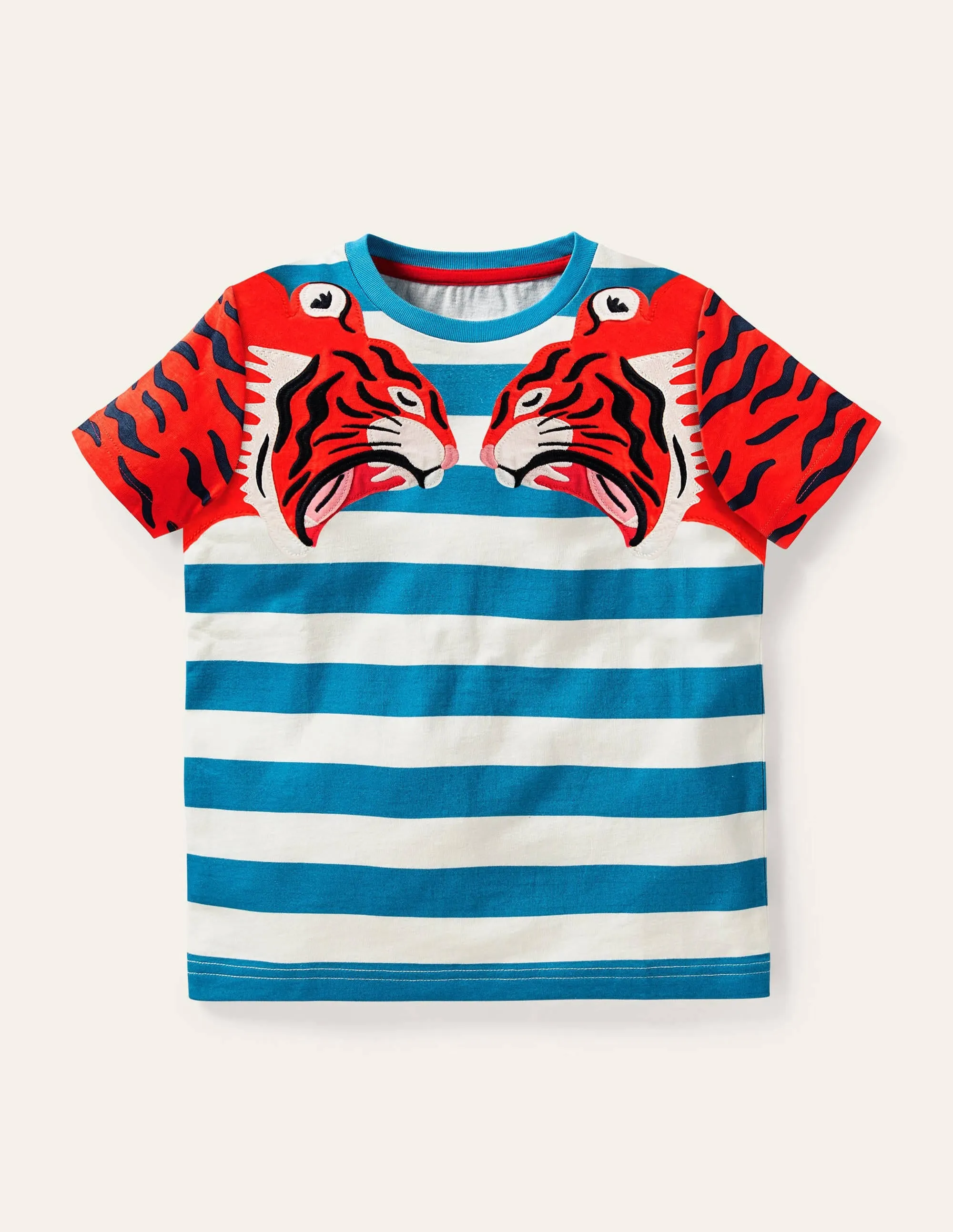 Big Cat Appliqué T-shirt-Moroccan Blue Tigers