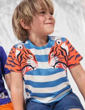 Big Cat Appliqué T-shirt-Moroccan Blue Tigers