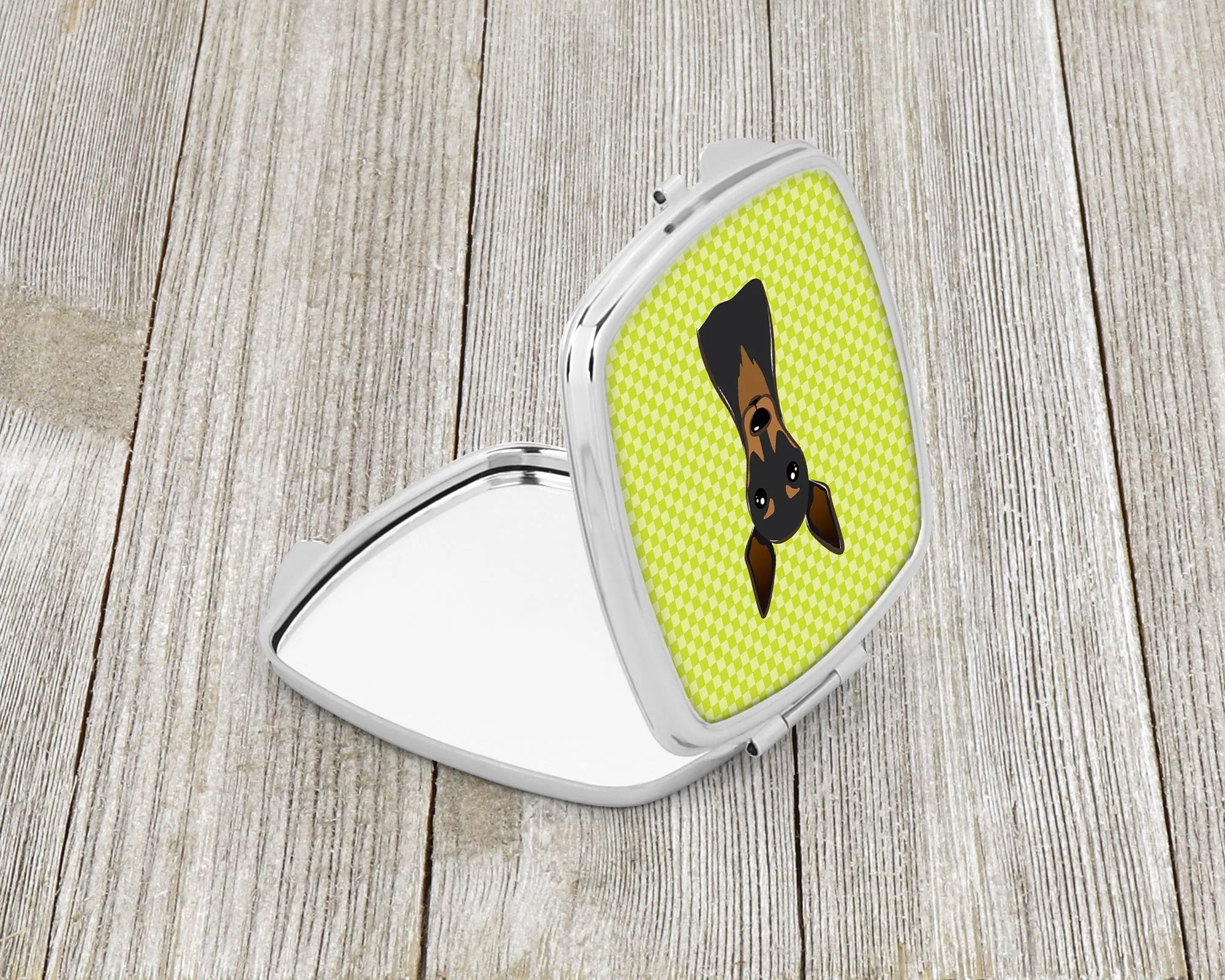 Checkerboard Lime Green Min Pin Compact Mirror BB1302SCM by Caroline's Treasures