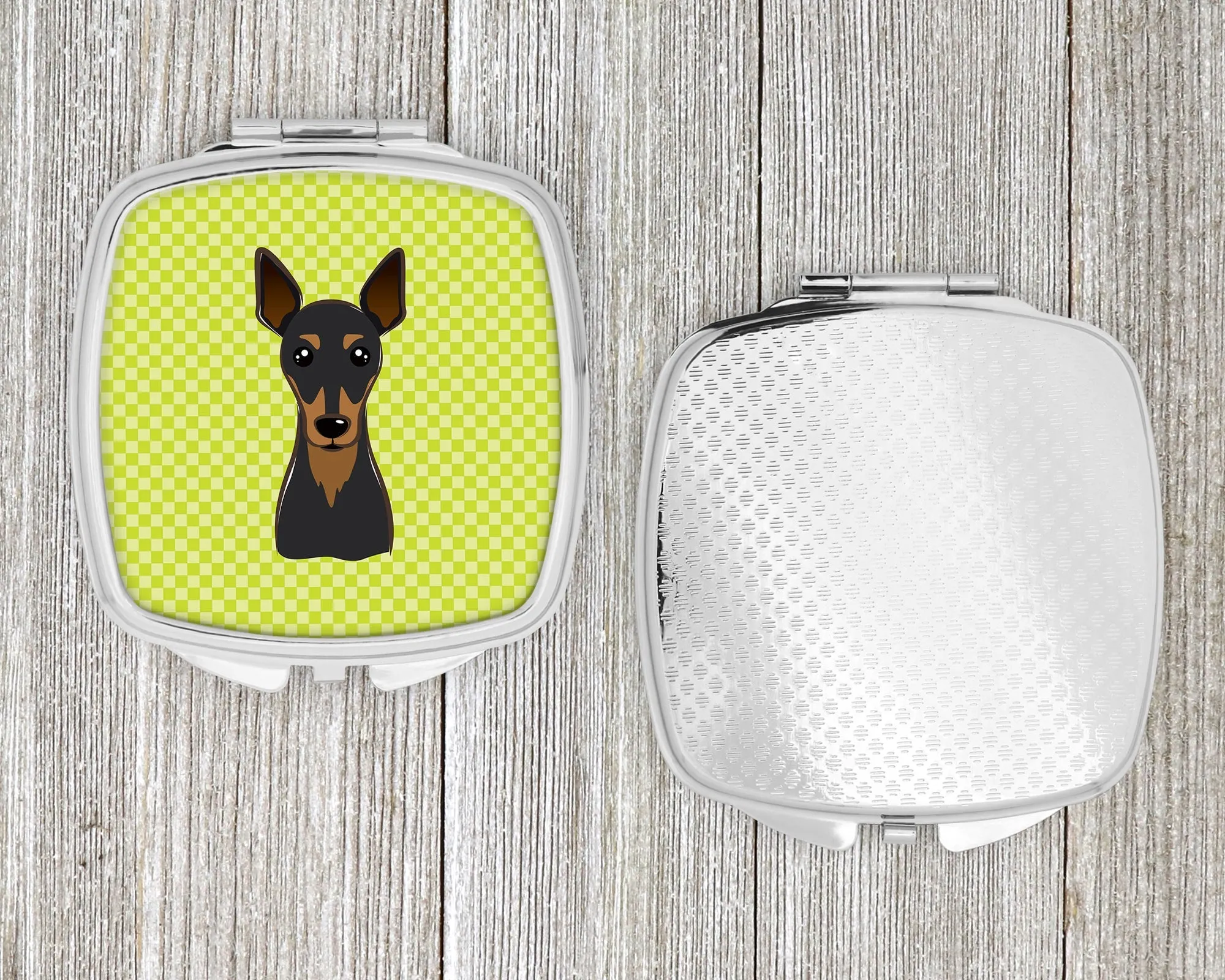 Checkerboard Lime Green Min Pin Compact Mirror BB1302SCM by Caroline's Treasures
