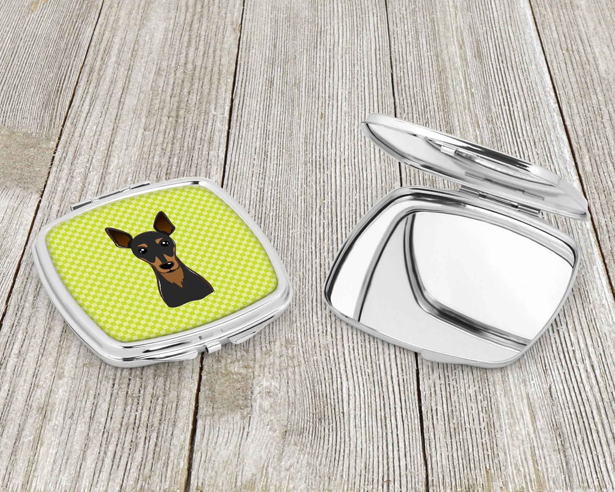 Checkerboard Lime Green Min Pin Compact Mirror BB1302SCM by Caroline's Treasures