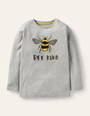 Graphic Animal T-shirt-Grey Marl Bee Kind