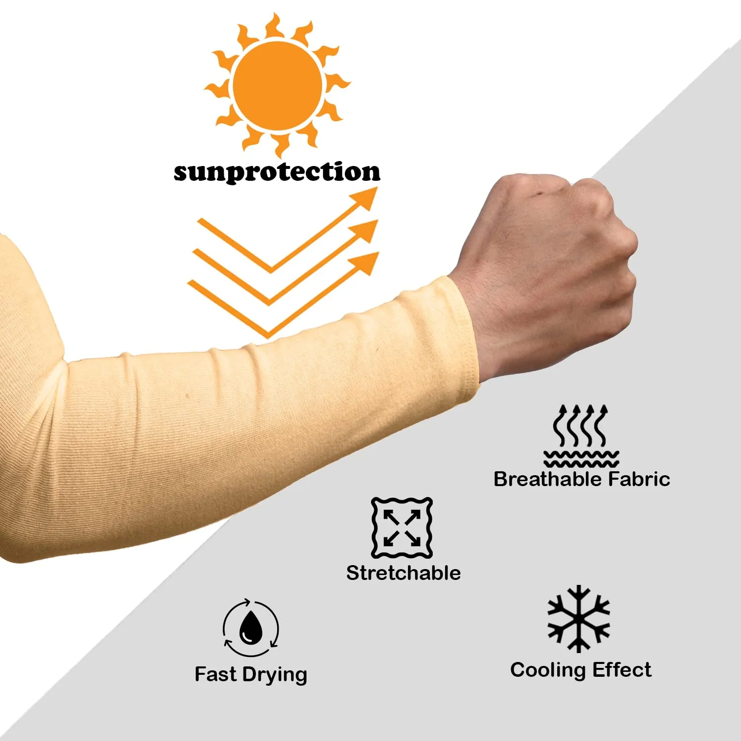 Kuber Industries Full Arm Sleeves | Cotton Summer Arm Sleeves | Protection From Sun Burns | Dust | Arm Sleeves For Women | Arm Sleeves For Men | 2 Pair | Pack of 2 | Cream