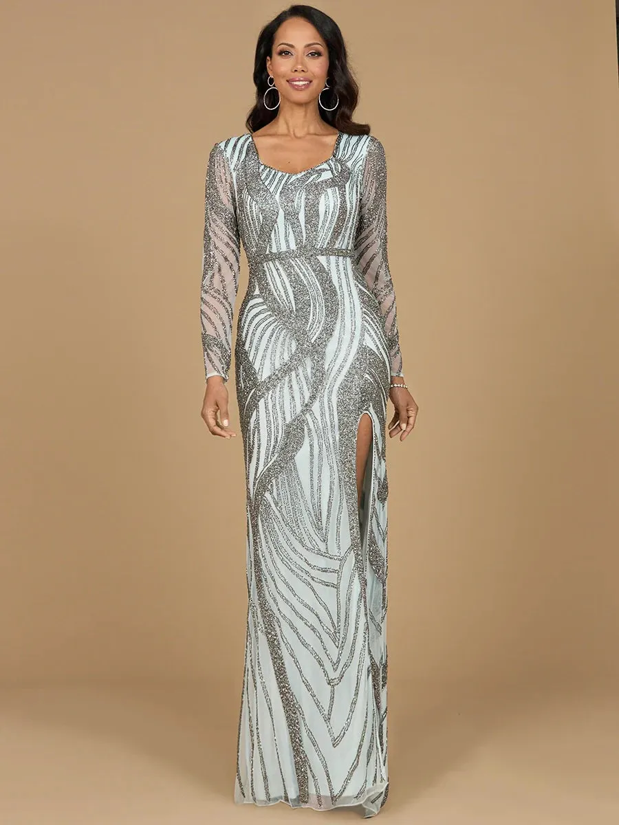 LARA 29165 - CASCADING BEADS LONG SLEEVE DRESS