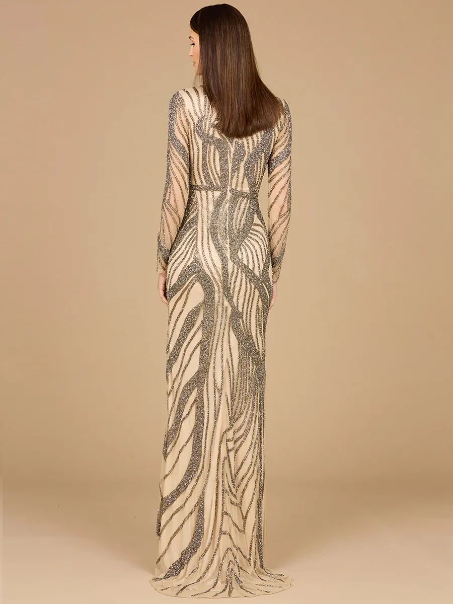 LARA 29165 - CASCADING BEADS LONG SLEEVE DRESS