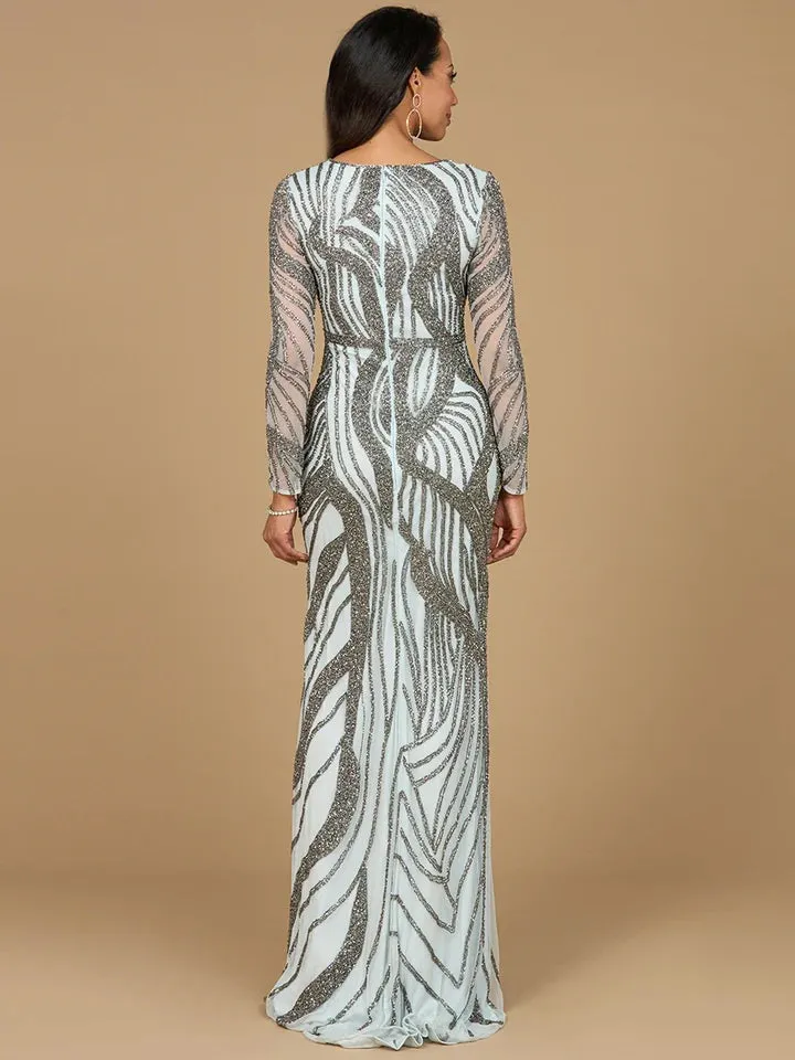 LARA 29165 - CASCADING BEADS LONG SLEEVE DRESS