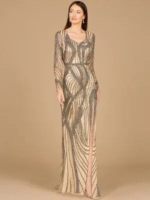 LARA 29165 - CASCADING BEADS LONG SLEEVE DRESS