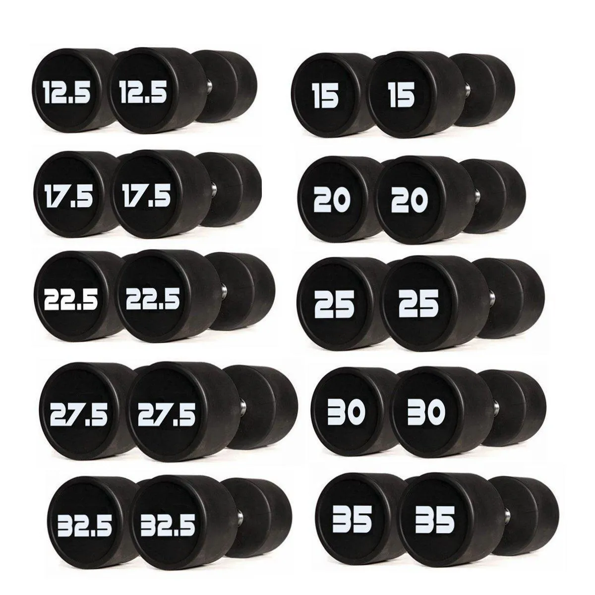 PU Polyurethane Dumbbells Set  12.5kg to 35kg - 10 Pairs (Package)
