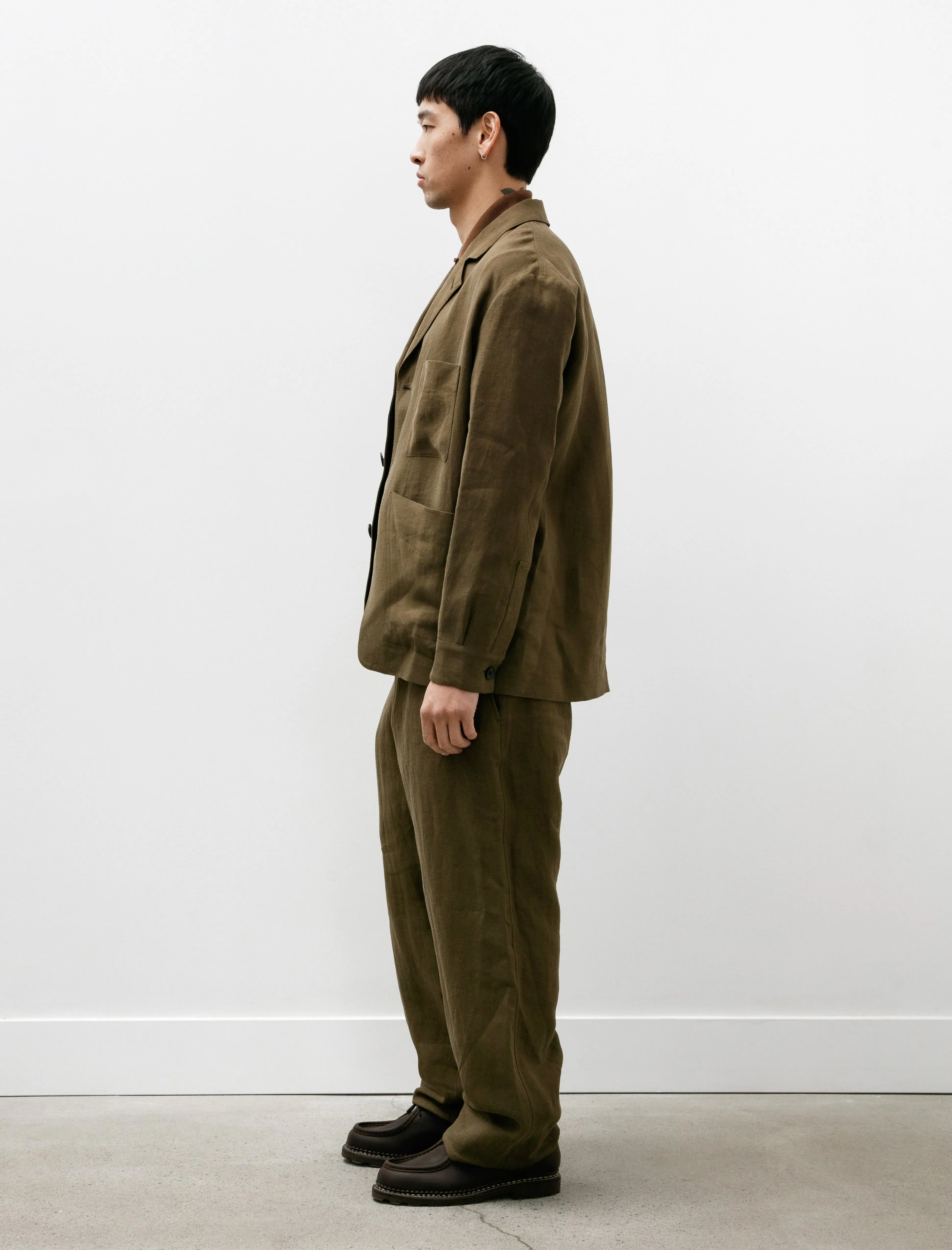 Relaxed Trousers Compact Linen Twill Kelp
