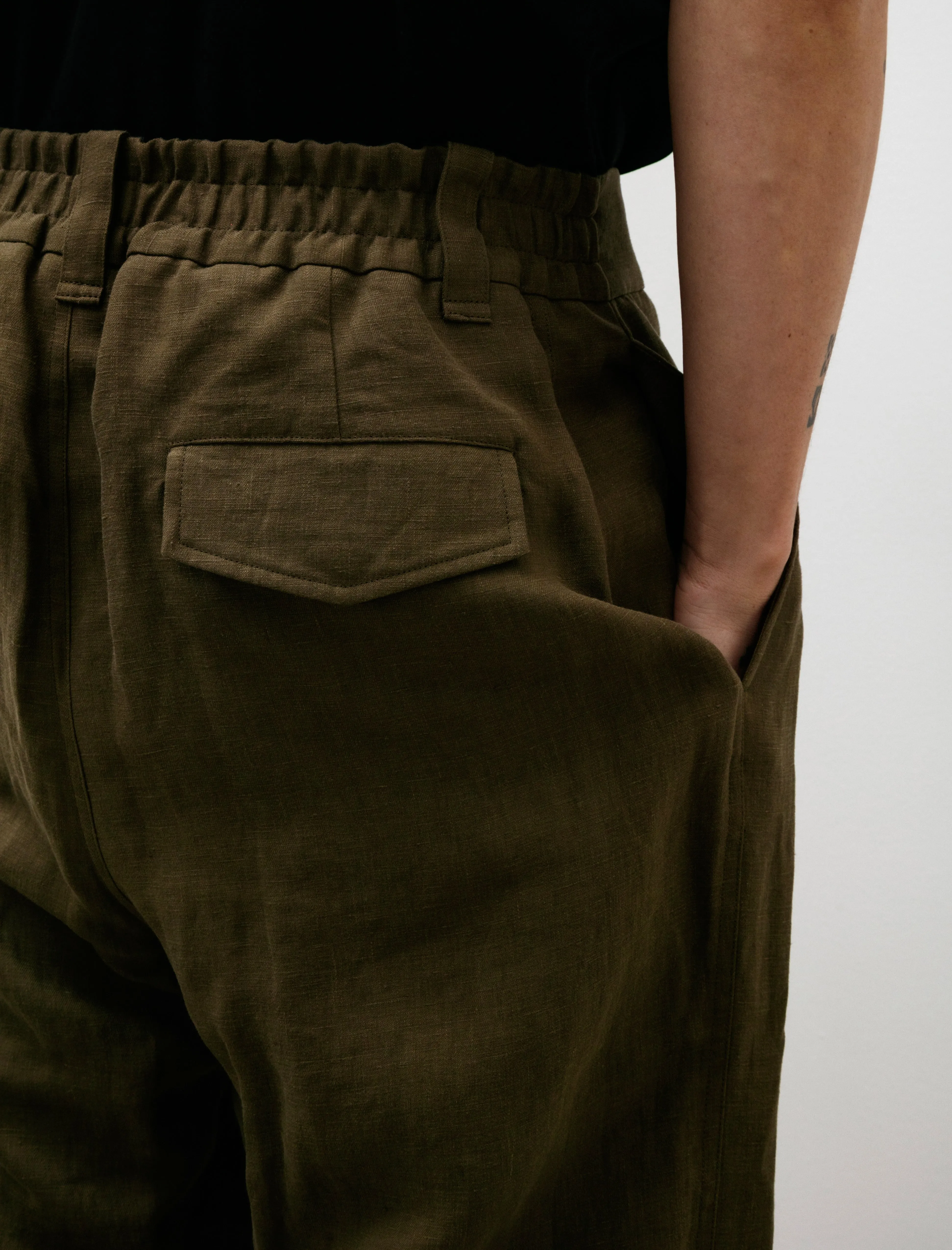 Relaxed Trousers Compact Linen Twill Kelp