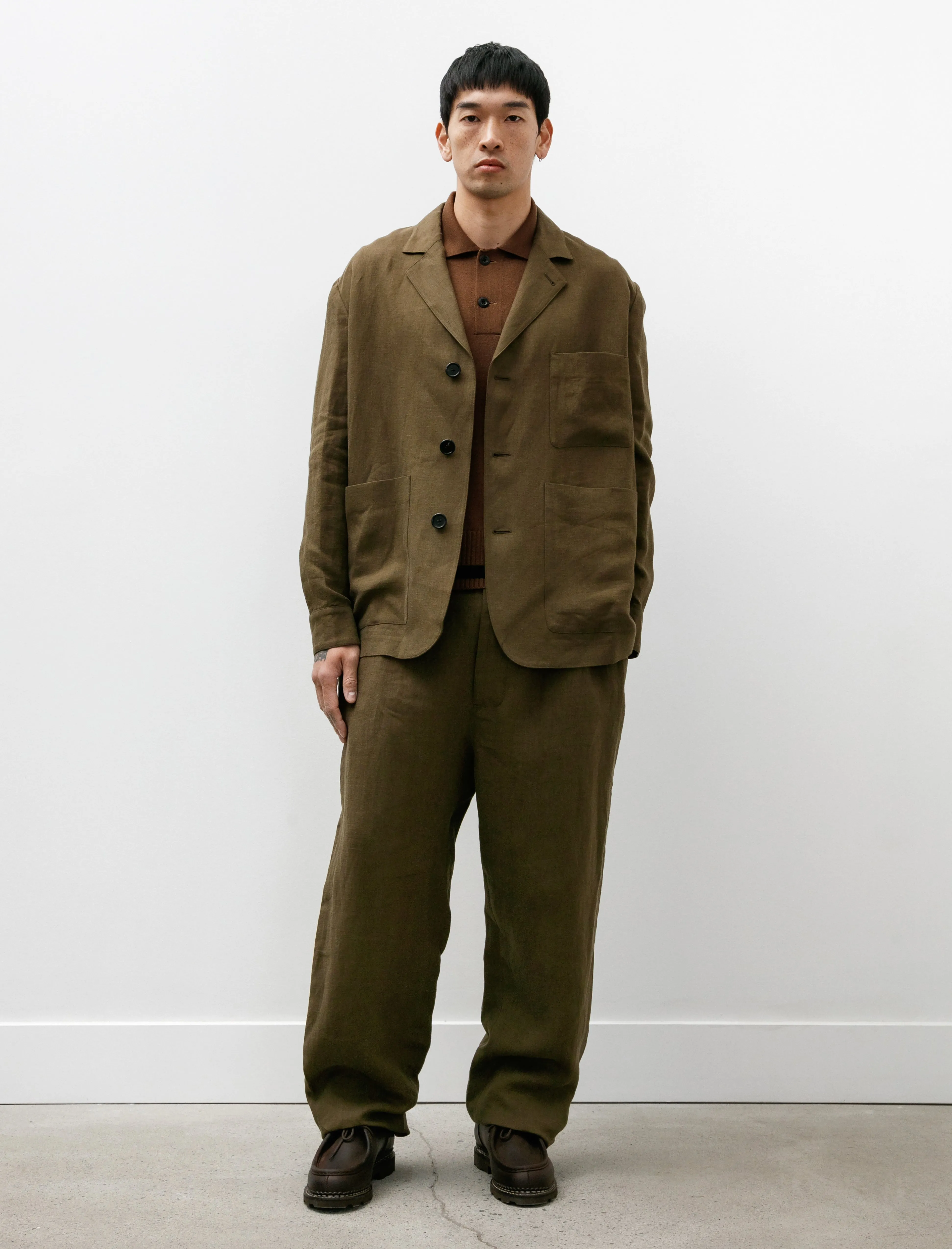 Relaxed Trousers Compact Linen Twill Kelp