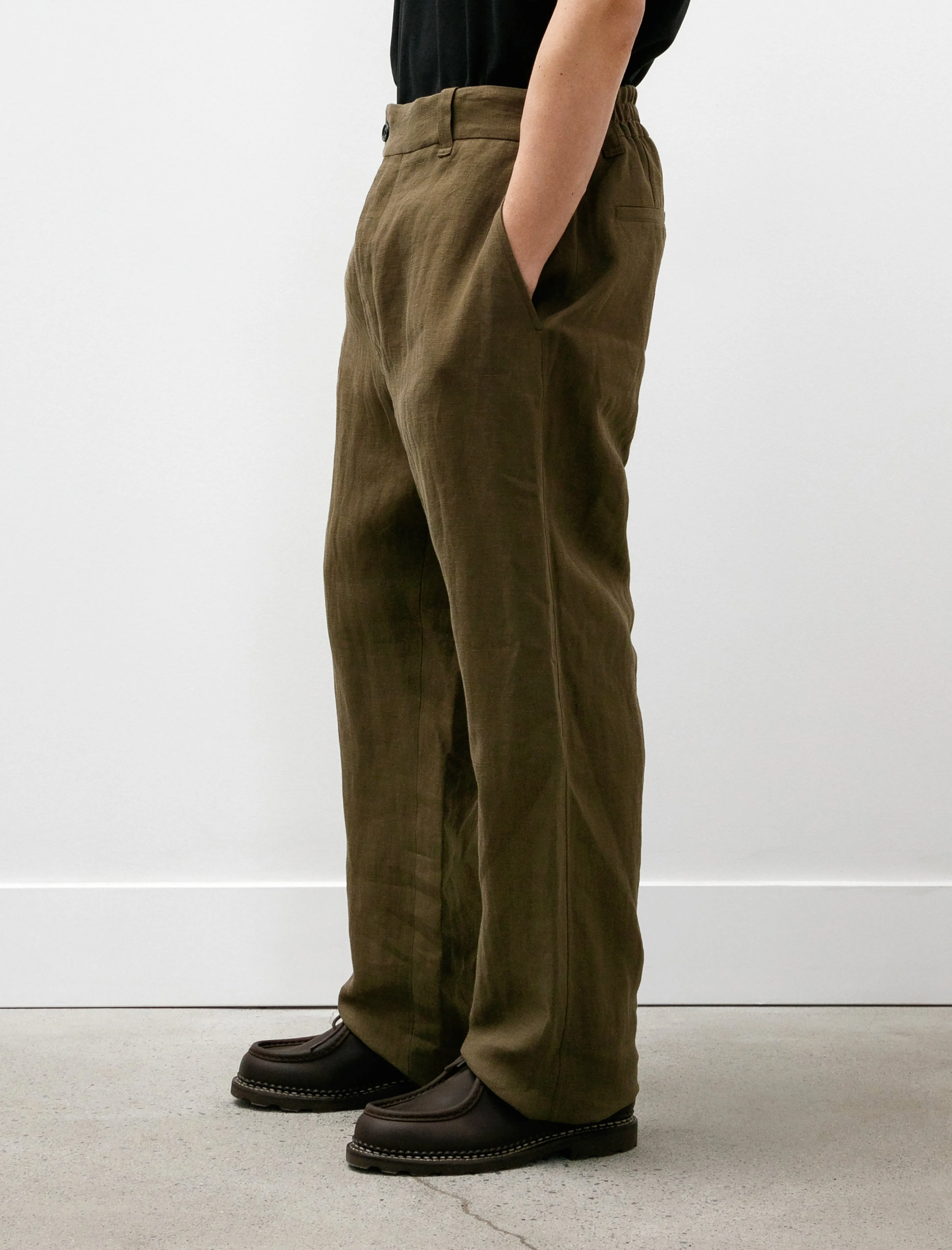 Relaxed Trousers Compact Linen Twill Kelp