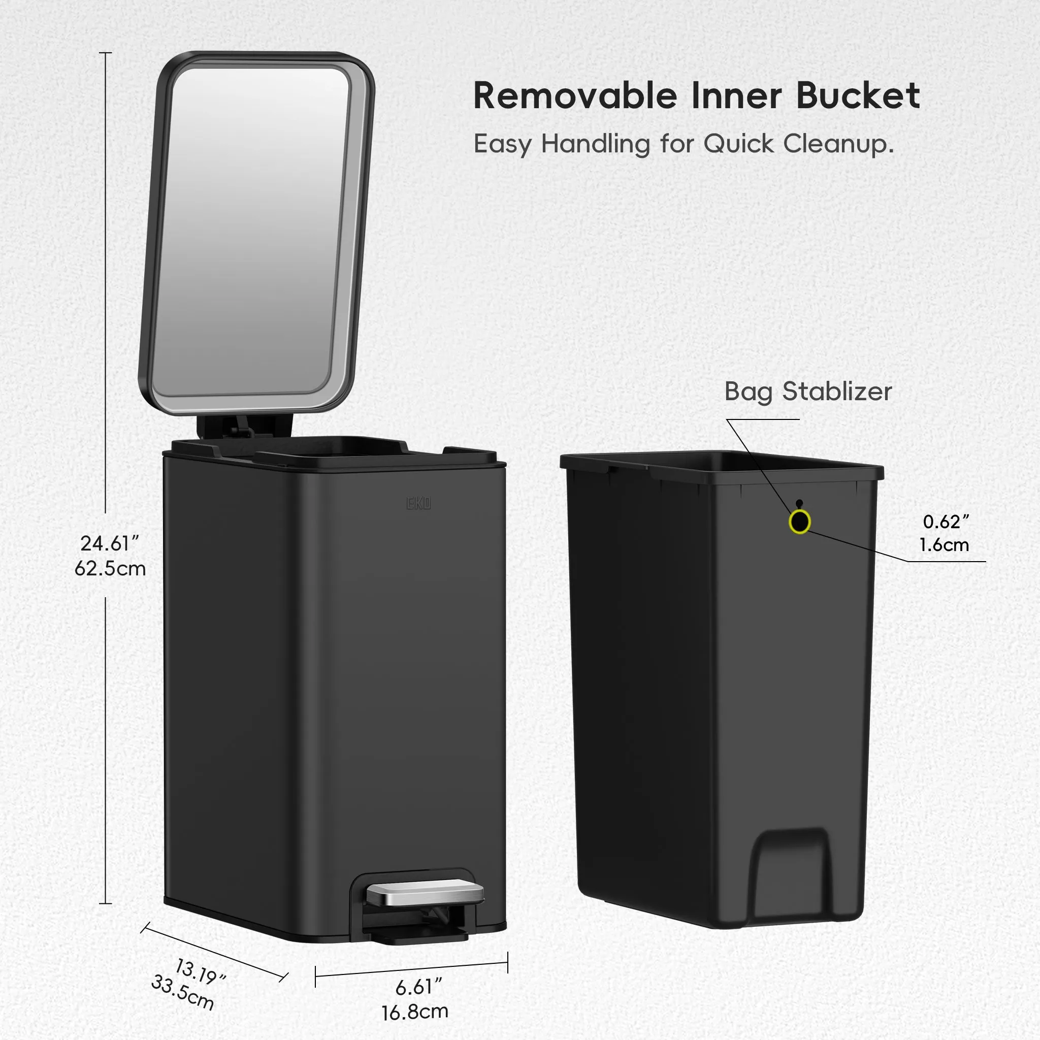 Stella 10 L/2.6 Gal Small Bathroom Step Trash Can - Matte Black