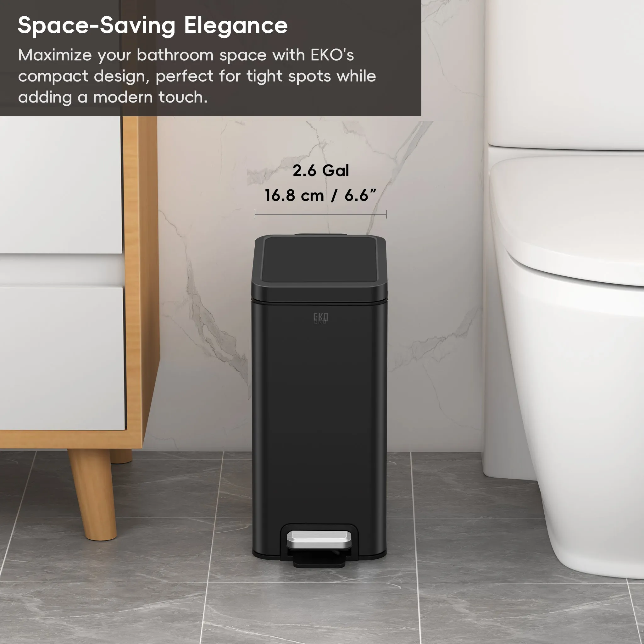 Stella 10 L/2.6 Gal Small Bathroom Step Trash Can - Matte Black
