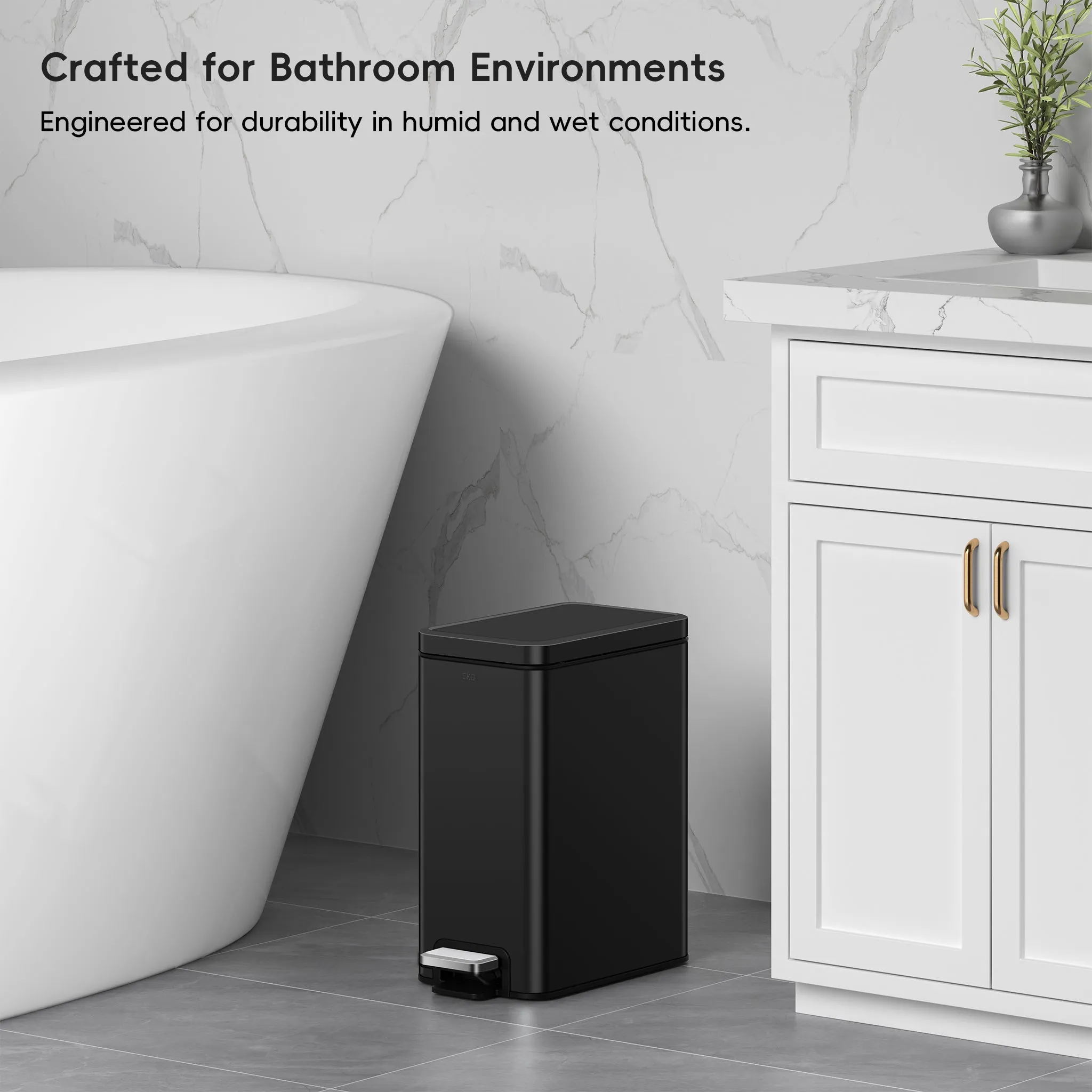 Stella 10 L/2.6 Gal Small Bathroom Step Trash Can - Matte Black